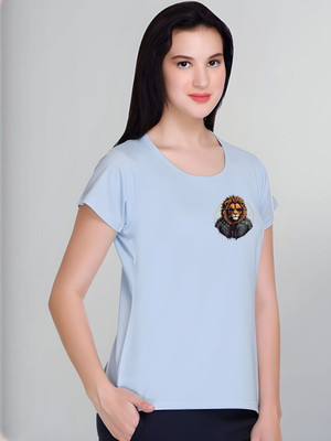 SZN Graphic Print Women Round Neck Light Blue T-Shirt