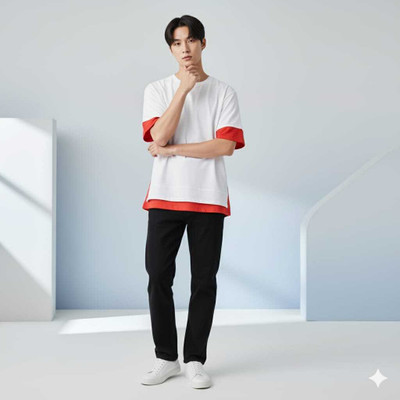 Tuyu Solid Men Round Neck White, Red T-Shirt