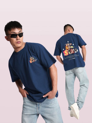 LGR FASHION Solid, Typography, Printed Men Round Neck Dark Blue T-Shirt