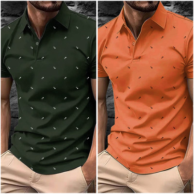 Merriment Printed Men Polo Neck Orange T-Shirt