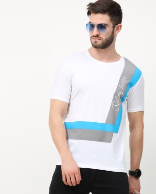 JUARI BE A GENTLEMAN Striped Men Round Neck White T-Shirt