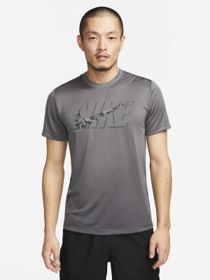 NIKE Printed Men Round Neck Grey T-Shirt