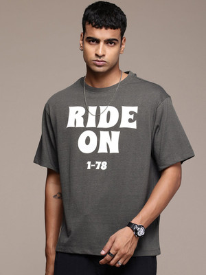 R.Code by The Roadster Life Co. Graphic Print Men Round Neck Grey T-Shirt