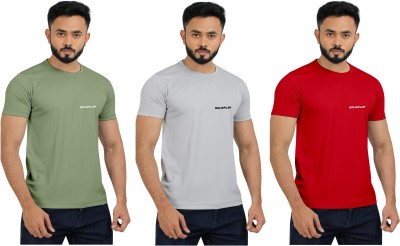 INDICLUB Solid Men Round Neck Silver, Red, Light Green T-Shirt