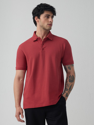 The Souled Store Solid Men Polo Neck Red T-Shirt