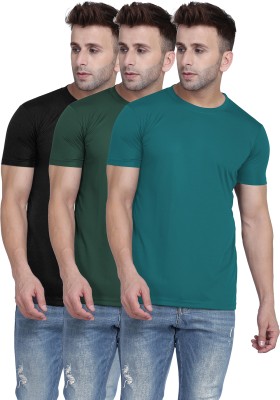 TQH Solid Men Round Neck Black, Dark Green, Green T-Shirt