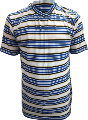 never lose Striped Men Round Neck White, Blue T-Shirt