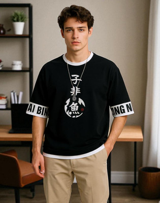 Autna Printed Men Round Neck Black T-Shirt