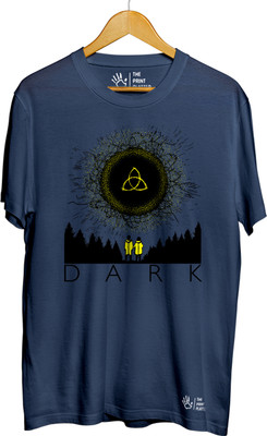 THE PRINT PLATTER Printed Men Round Neck Navy Blue T-Shirt