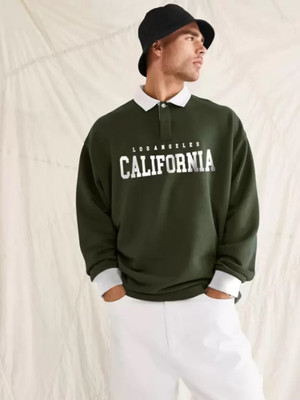 Jump Cuts Printed Men Polo Neck Green T-Shirt