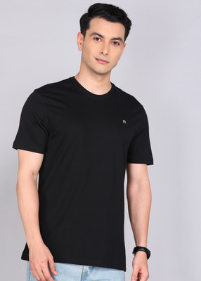 Raymond Solid Men Round Neck Black T-Shirt