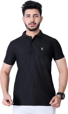 RARE COLLECION Solid Men Polo Neck Black T-Shirt