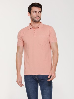 Juki Solid Men Polo Neck Pink T-Shirt