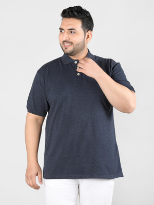 CHKOKKO Solid Men Polo Neck Blue T-Shirt