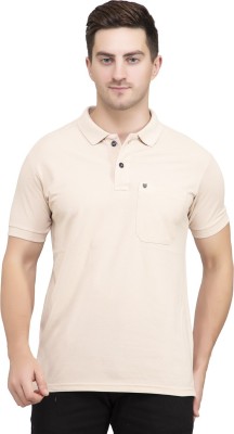 PRORIDERS Solid Men Polo Neck Beige T-Shirt