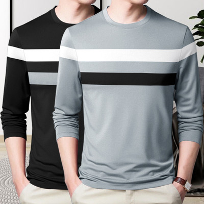 SCOWET Striped Men Round Neck Multicolor T-Shirt