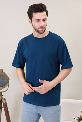 MEGAKART Solid Men Round Neck Dark Blue T-Shirt