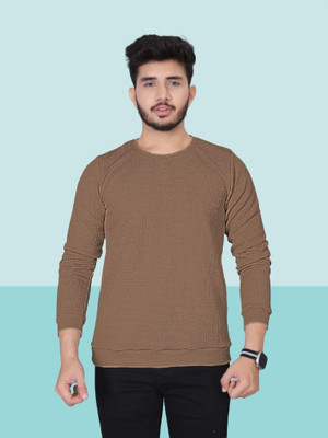 radhe creation Self Design Men Round Neck Brown T-Shirt