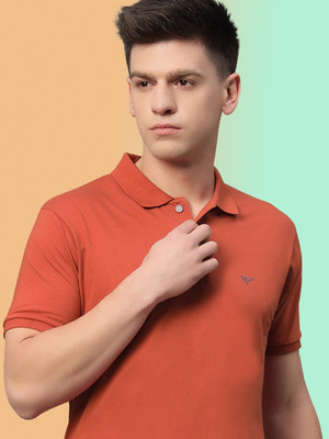 RISS CLOTHING Solid Men Polo Neck Orange T-Shirt
