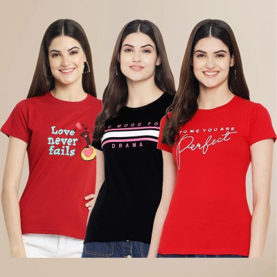 Tromko Typography Women Round Neck Black, Red T-Shirt