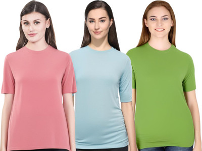 HouseOfCommon Solid Women Round Neck Multicolor T-Shirt