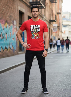 Stylewill Printed Men Round Neck Red T-Shirt