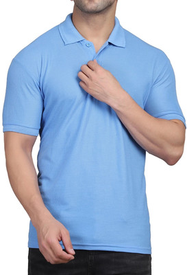 Lakshya Fashions Solid Men Polo Neck Blue T-Shirt