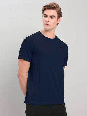 TECHNOSPORT Solid Men Round Neck Navy Blue T-Shirt