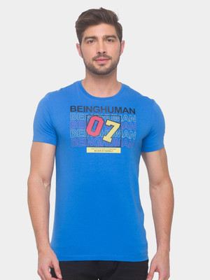 BEING HUMAN Printed Men Round Neck Blue T-Shirt