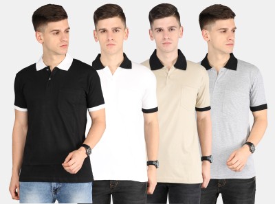 Fleximaa Solid Men Polo Neck Multicolor T-Shirt