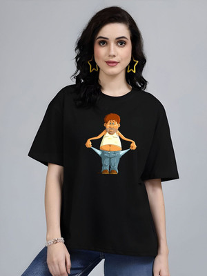 Moda Rapido Graphic Print Women Round Neck Black T-Shirt