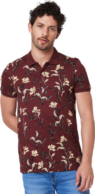 Spykar Printed Men Polo Neck Red T-Shirt