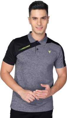 TECHNOSPORT Solid Men Polo Neck Black, Grey T-Shirt