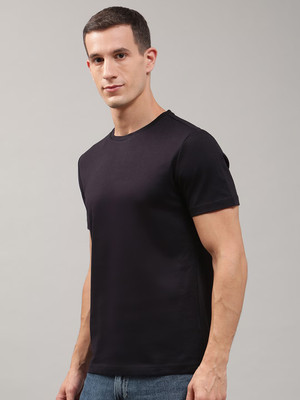 London Crew Solid Men Round Neck Navy Blue T-Shirt