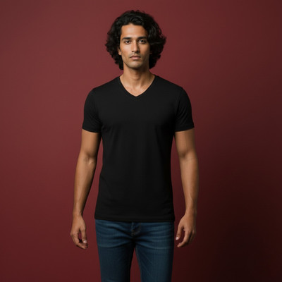 SPOWEARY Solid Men Round Neck Reversible Black T-Shirt