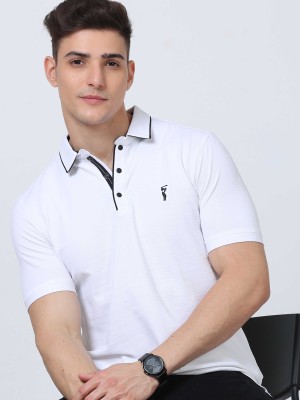 Stellers Solid Men Polo Neck White T-Shirt