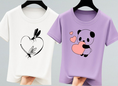 LAVENIR Graphic Print Women Round Neck White, Purple T-Shirt