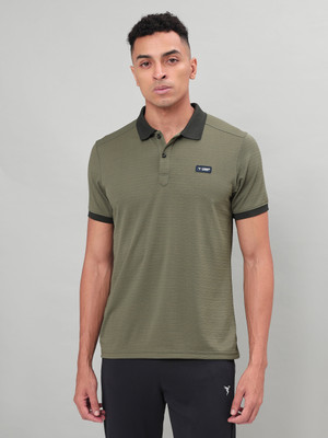 TECHNOSPORT Solid Men Polo Neck Green T-Shirt