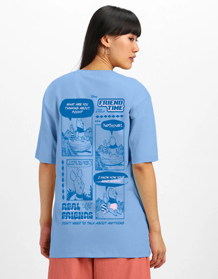 JUNEBERRY Printed, Typography Women Round Neck Light Blue T-Shirt