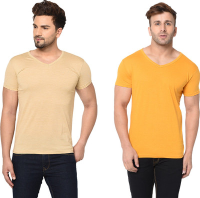 Adorbs Trend Solid Men V Neck White T-Shirt