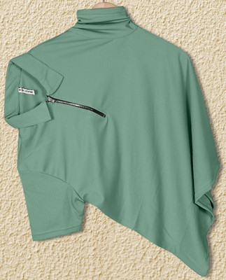 PRAIZY Solid Men Zip Neck Light Green T-Shirt