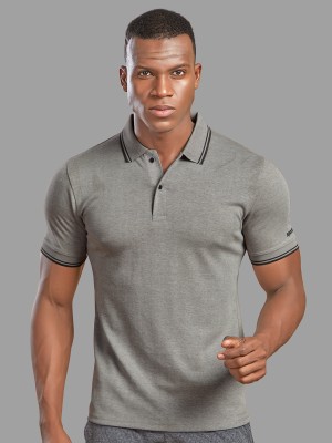 Sport Sun Solid Men Polo Neck Grey T-Shirt