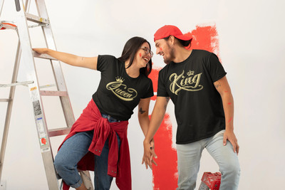 Tween Trends Printed Couple Round Neck Black T-Shirt