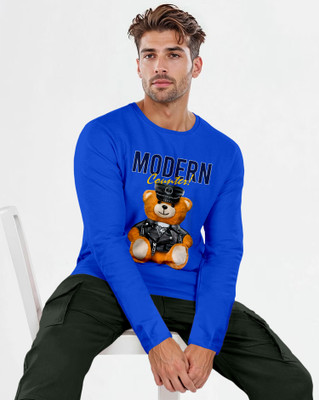 Triptee Animal Print Men Round Neck Blue T-Shirt