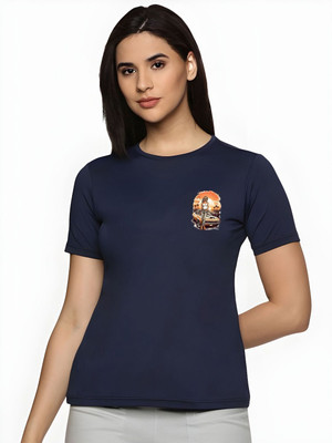 SZN Graphic Print Women Round Neck Navy Blue T-Shirt
