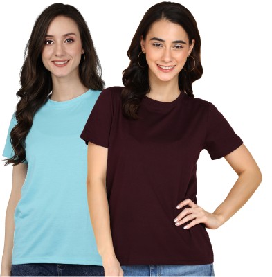 Adyavastram Solid Women Round Neck Maroon T-Shirt