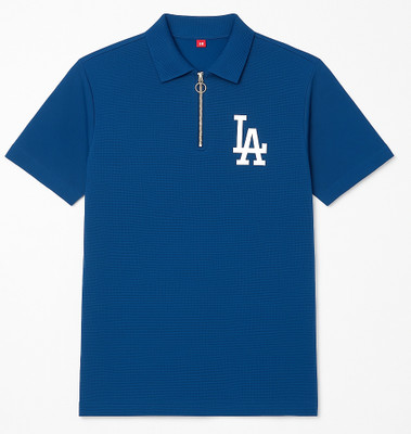 Castellano Mansion Self Design Men Zip Neck Blue T-Shirt