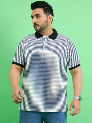 bigbanana Striped Men Polo Neck White T-Shirt