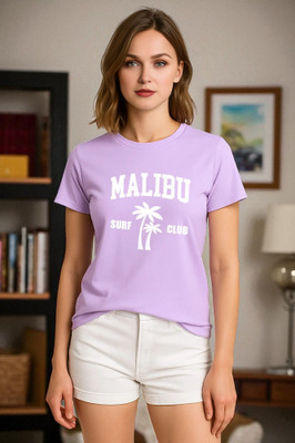 Elvia Typography Women Round Neck Purple T-Shirt