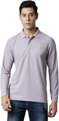 Maxzone Solid Men Polo Neck Purple T-Shirt